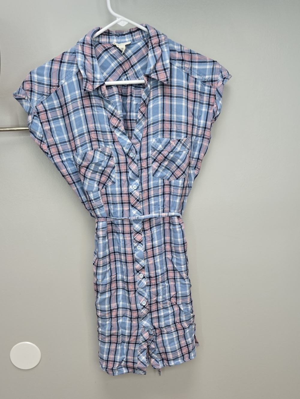 Blue and Pink Plaid Button-Front Women's Dress